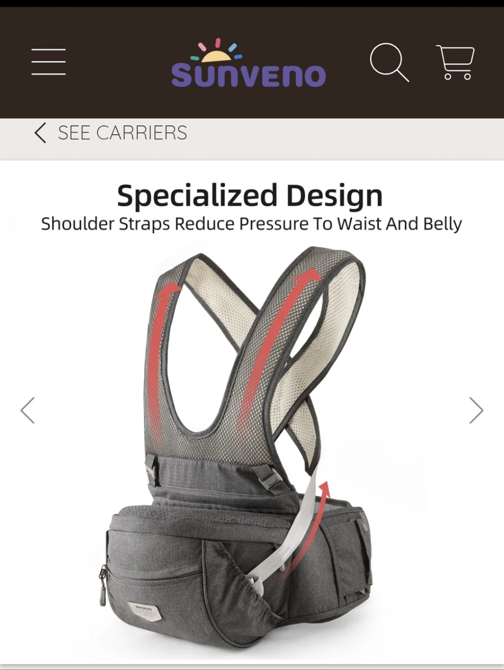 Sunveno Gray Women's/Men's Hip Seat Carrier with Breathable Straps